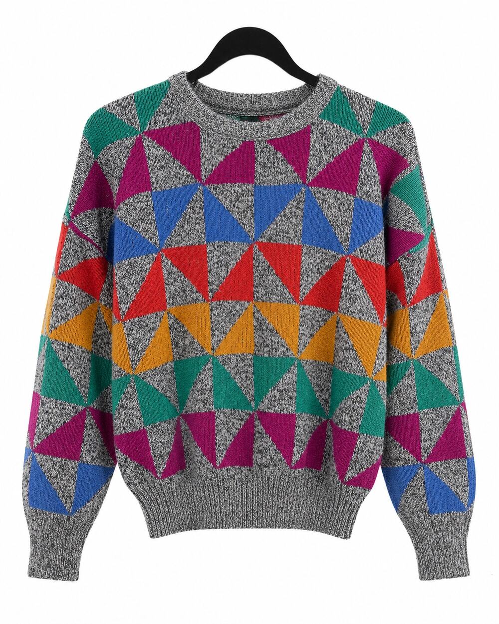 Vintage 80s Geometric Colorblock Knit Sweater Retro Womens Estimated Large